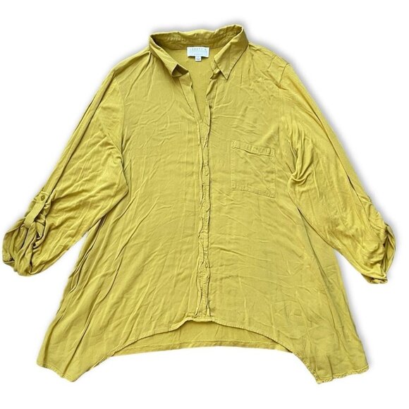 Joseph A Blouse Women Sz 1X Yellow Boho Chic Collar Roll Tab Dressy Smart Casual - Picture 1 of 10